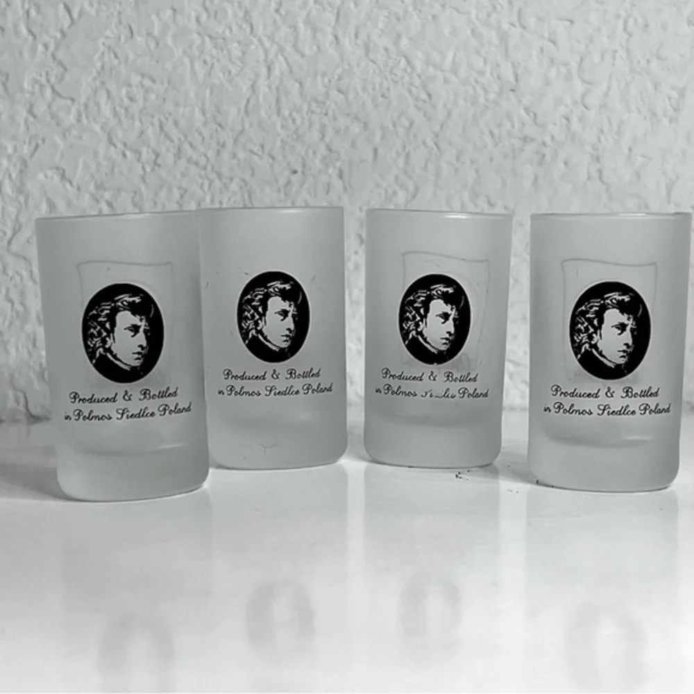 Chopin Vodka Shot Glasses Frosted Set of 4  Rare  Vintage
